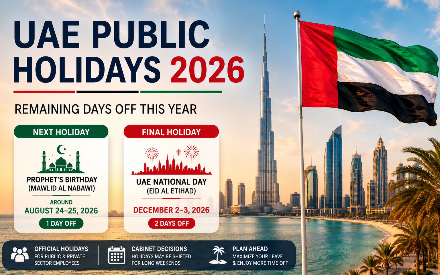 UAE Public Holidays 2026: Remaining Days Off This Year